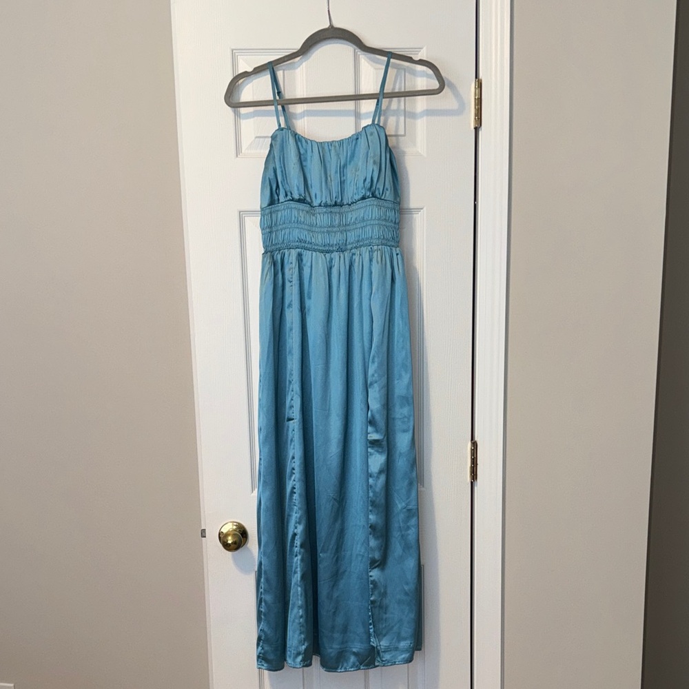ABERCOMBIE Women's Blue Silk Maxi Dress With Slit Size Small